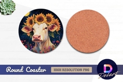 Cow with sunflowers Round Coaster PNG Product Image 1