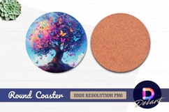 Colorful butterfly tree artistic Round Coaster PNG Product Image 1