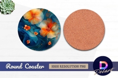 Decorative flowers on abstract blue Round Coaster PNG Product Image 1
