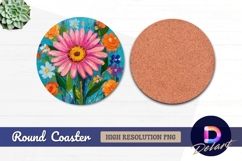 Colorful flower painting floral art Round Coaster PNG Product Image 1