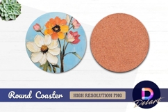 Oil painting colorful flowers on light Round Coaster PNG Product Image 1