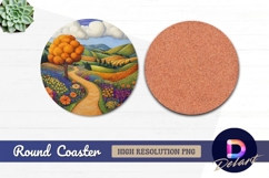 Dreamy landscape with vibrant flowers Round Coaster PNG Product Image 1
