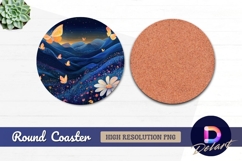 Dreamy butterfly landscape with flowers Round Coaster PNG Product Image 1