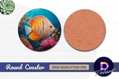 Orange striped fish underwater coral Round Coaster PNG Product Image 1