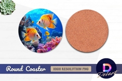 Butterflyfish swimming among colorful Round Coaster PNG Product Image 1