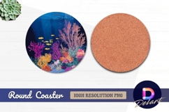 Colorful coral reef with fish Round Coaster PNG Product Image 1
