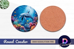 Dolphin swimming in vibrant coral reefs Round Coaster PNG Product Image 1