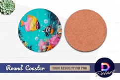 Colorful fish underwater scene Round Coaster PNG Product Image 1