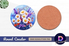 Watercolor daisy bouquet Round Coaster PNG Product Image 1