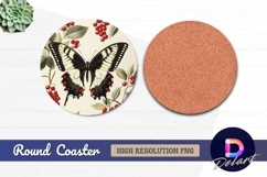 Butterfly with berries botanical Round Coaster PNG Product Image 1