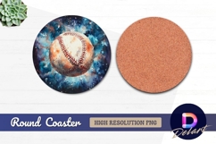 Baseball watercolor painting cosmic Round Coaster PNG Product Image 1
