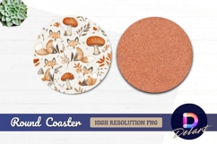 Foxes and mushrooms seamless pattern Round Coaster PNG Product Image 1