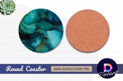 Teal and gold abstract ink painting Round Coaster PNG Product Image 1