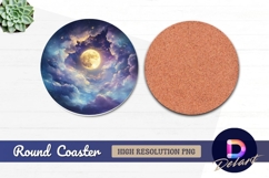Full moon and clouds Round Coaster PNG Product Image 1