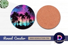 Tropical palm trees silhouette against Round Coaster PNG Product Image 1