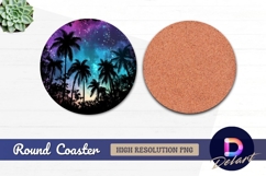 Palm trees silhouette under galaxy sky Round Coaster PNG Product Image 1