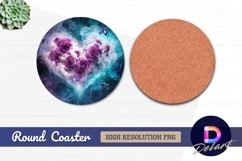 Floral heart with butterfly on smoky Round Coaster PNG Product Image 1