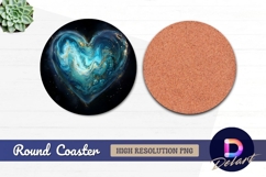 Abstract turquoise heart with gold glitter Round Coaster PNG Product Image 1