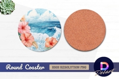 Watercolor ocean hibiscus floral Round Coaster PNG Product Image 1