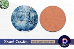 Watercolor winter tree Round Coaster PNG Product Image 1