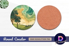Round landscape illustration trees sky round coaster png Product Image 1