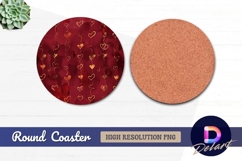 Abstract gold heart design on red Round Coaster PNG Product Image 1