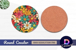 Retro floral pattern Round Coaster PNG Product Image 1