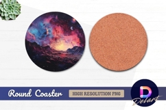 Colorful cosmic landscape Round Coaster PNG Product Image 1