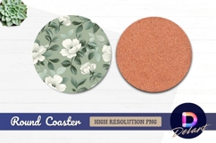 Floral white blooms pattern Round Coaster PNG Product Image 1