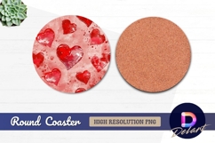 Red watercolor hearts Round Coaster PNG Product Image 1
