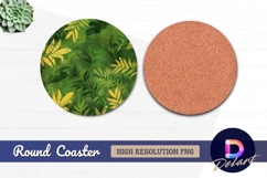 Lush green tropical leaves Round Coaster PNG Product Image 1