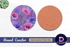Purple poppies watercolor Round Coaster PNG Product Image 1
