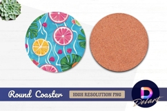 Tropical fruits and monstera leaves Round Coaster PNG Product Image 1