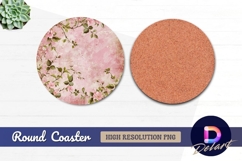 Pink flowers grunge texture round coaster png Product Image 1