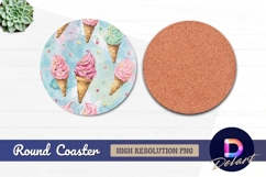 Watercolor ice cream cones Round Coaster PNG Product Image 1