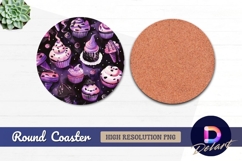 Spooky purple cupcakes Round Coaster PNG Product Image 1