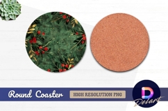 Green and gold holiday berry Round Coaster PNG Product Image 1
