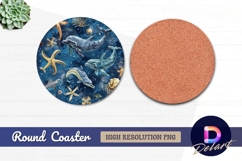 Dolphins and starfish underwater Round Coaster PNG Product Image 1