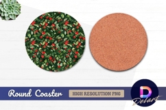 Holly berries and leaves Round Coaster PNG Product Image 1