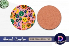 Colorful abstract smiley face Round Coaster PNG Product Image 1