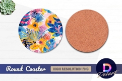 Vibrant tropical floral pattern Round Coaster PNG Product Image 1