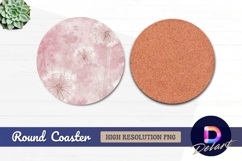 Dandelion seeds on pink watercolor Round Coaster PNG Product Image 1