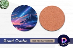Starry night lake mountain landscape Round Coaster PNG Product Image 1