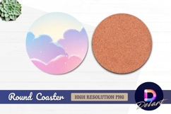 Pastel sky with clouds and stars Round Coaster PNG Product Image 1