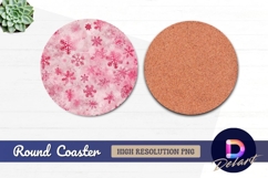 Pink snowflakes grunge pattern Round Coaster PNG Product Image 1