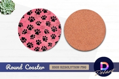 Pink round coaster with black paw prints Round Coaster PNG Product Image 1
