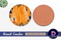 Orange round coaster with floral and Round Coaster PNG Product Image 1