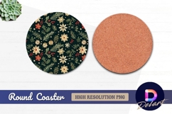 Elegant christmas floral Round Coaster PNG Product Image 1