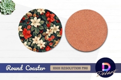 Poinsettia floral Round Coaster PNG Product Image 1