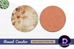 Vintage floral roses background Round Coaster PNG Product Image 1